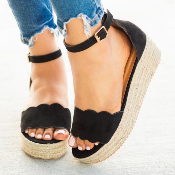 Shoes - RESTOCK 5⭐️BLACK SUEDE ESPADRILLES WEDGES- Sandals